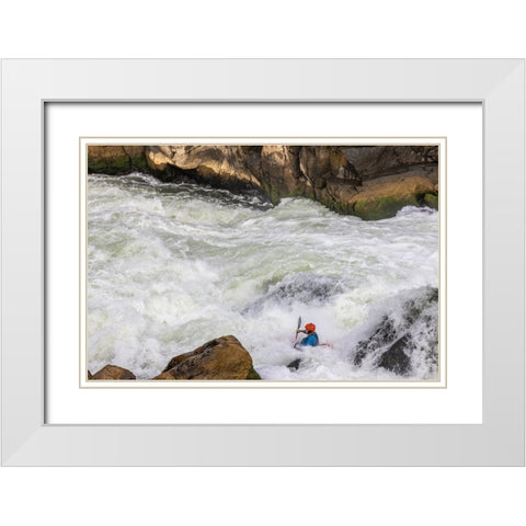 USA-Maryland-Great Falls-Potomac River and Kayaker White Modern Wood Framed Art Print with Double Matting by Looney, Hollice