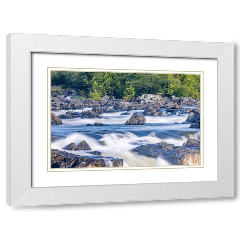 Usa-Maryland Great Falls Overlook-Potomac River-Long Exposure of the Water of the Potomac White Modern Wood Framed Art Print with Double Matting by Looney, Hollice