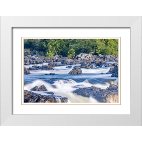Usa-Maryland Great Falls Overlook-Potomac River-Long Exposure of the Water of the Potomac White Modern Wood Framed Art Print with Double Matting by Looney, Hollice