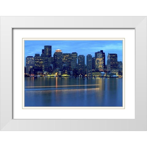 MA, Boston Boat leaves trail on Boston Harbor White Modern Wood Framed Art Print with Double Matting by Ross, Nancy ,  Steve