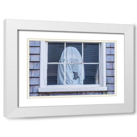 USA-Massachusetts-Nantucket Island. Nantucket Town-wrapped shape in window White Modern Wood Framed Art Print with Double Matting by Bibikow, Walther