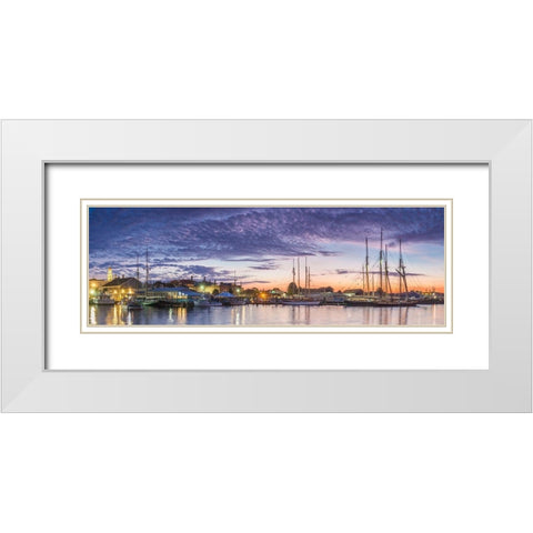 New England-Massachusetts-Cape Ann-Gloucester-Gloucester Schooner Festival-schooners at dawn White Modern Wood Framed Art Print with Double Matting by Bibikow, Walter