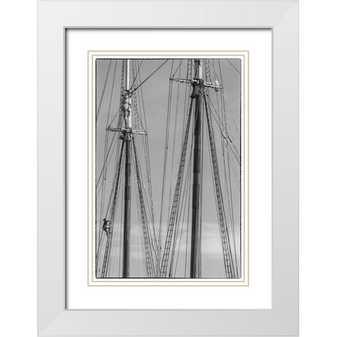 New England-Massachusetts-Cape Ann-Gloucester-Gloucester Schooner Festival-schooner masts White Modern Wood Framed Art Print with Double Matting by Bibikow, Walter