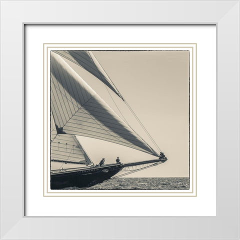 New England-Massachusetts-Cape Ann-Gloucester-Gloucester Schooner Festival-schooner parade of sail White Modern Wood Framed Art Print with Double Matting by Bibikow, Walter