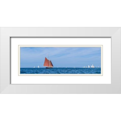 New England-Massachusetts-Cape Ann-Gloucester-Gloucester Schooner Festival-schooner parade of sail White Modern Wood Framed Art Print with Double Matting by Bibikow, Walter