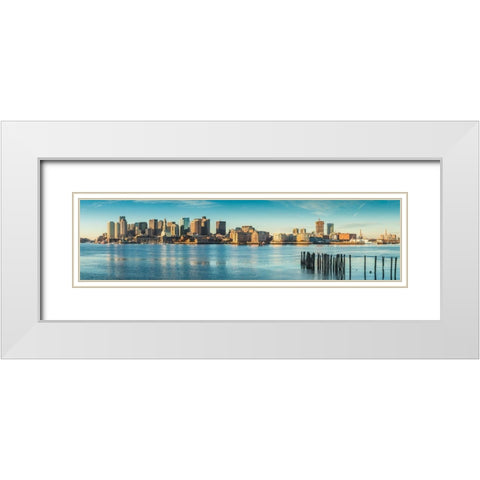 New England-Massachusetts-Boston-city skyline from Boston Harbor-dawn White Modern Wood Framed Art Print with Double Matting by Bibikow, Walter