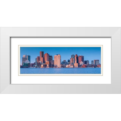 New England-Massachusetts-Boston-city skyline from Boston Harbor-dawn White Modern Wood Framed Art Print with Double Matting by Bibikow, Walter