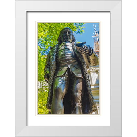 Benjamin Franklin Statue-Boston-Massachusetts-Front of the Boston Latin School founded 1635-Statue  White Modern Wood Framed Art Print with Double Matting by Perry, William