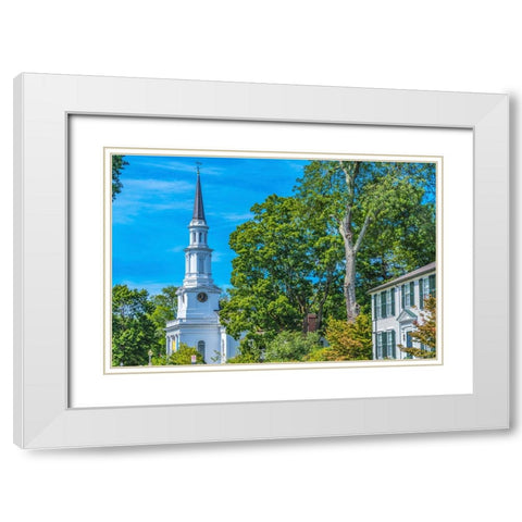 First Parish Church-Harrington House-Lexington Battle Green-Massachusetts-Site of April 19-1775 fir White Modern Wood Framed Art Print with Double Matting by Perry, William
