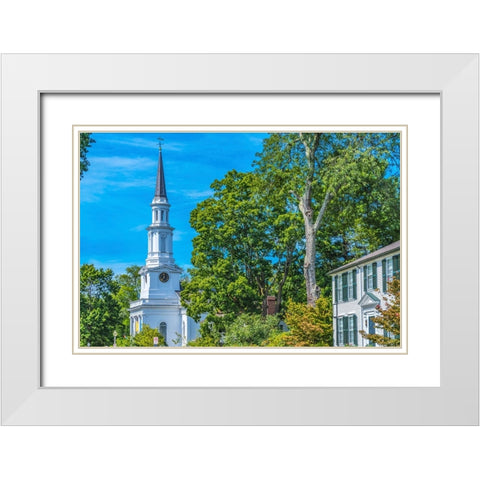 First Parish Church-Harrington House-Lexington Battle Green-Massachusetts-Site of April 19-1775 fir White Modern Wood Framed Art Print with Double Matting by Perry, William