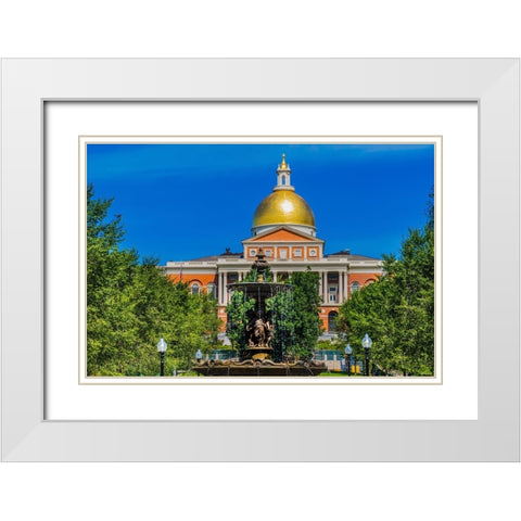 Brewer Fountain-Boston Common-State House-Boston-Massachusetts-Fountain cast in 1868 by Lenard-Mass White Modern Wood Framed Art Print with Double Matting by Perry, William