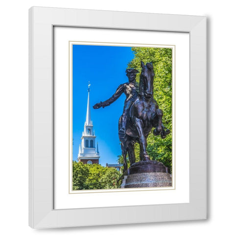 Paul Revere Statue-Old North Church-Freedom Trail-Boston-Massachusetts-Church in 1775 put up lanter White Modern Wood Framed Art Print with Double Matting by Perry, William