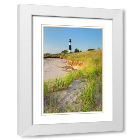 Big Sable Point Lighthouse on the eastern shore of Lake-Michigan Ludington State Park-Michigan White Modern Wood Framed Art Print with Double Matting by Majchrowicz, Alan