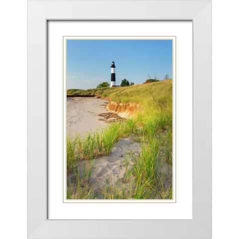 Big Sable Point Lighthouse on the eastern shore of Lake-Michigan Ludington State Park-Michigan White Modern Wood Framed Art Print with Double Matting by Majchrowicz, Alan