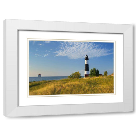 Big Sable Point Lighthouse on the eastern shore of Lake-Michigan Ludington State Park-Michigan White Modern Wood Framed Art Print with Double Matting by Majchrowicz, Alan