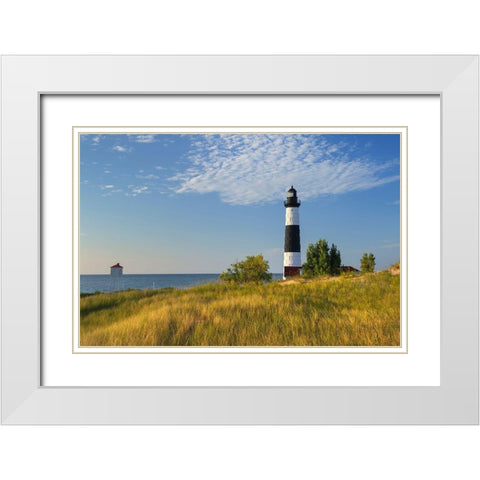 Big Sable Point Lighthouse on the eastern shore of Lake-Michigan Ludington State Park-Michigan White Modern Wood Framed Art Print with Double Matting by Majchrowicz, Alan