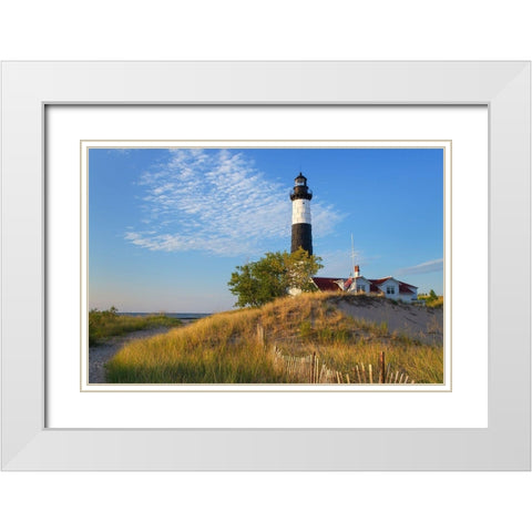 Big Sable Point Lighthouse on the eastern shore of Lake-Michigan Ludington State Park-Michigan White Modern Wood Framed Art Print with Double Matting by Majchrowicz, Alan