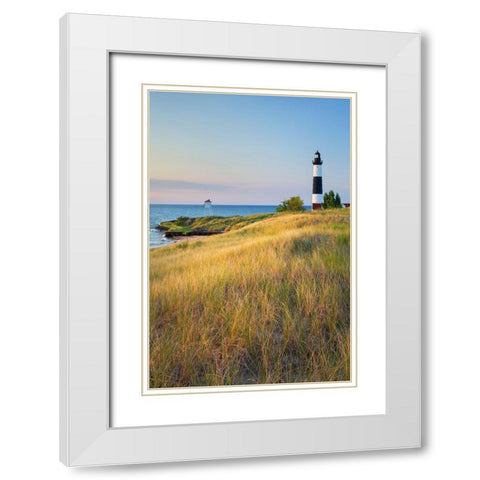 Big Sable Point Lighthouse on the eastern shore of Lake-Michigan Ludington State Park-Michigan White Modern Wood Framed Art Print with Double Matting by Majchrowicz, Alan