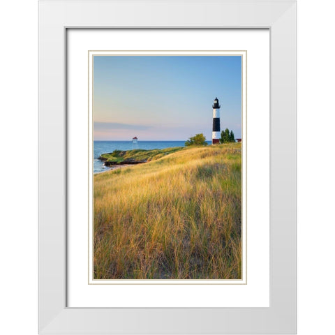 Big Sable Point Lighthouse on the eastern shore of Lake-Michigan Ludington State Park-Michigan White Modern Wood Framed Art Print with Double Matting by Majchrowicz, Alan