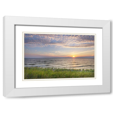 Lake-Michigan sunset Ludington State Park-Michigan White Modern Wood Framed Art Print with Double Matting by Majchrowicz, Alan