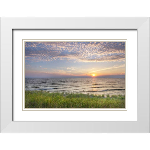 Lake-Michigan sunset Ludington State Park-Michigan White Modern Wood Framed Art Print with Double Matting by Majchrowicz, Alan