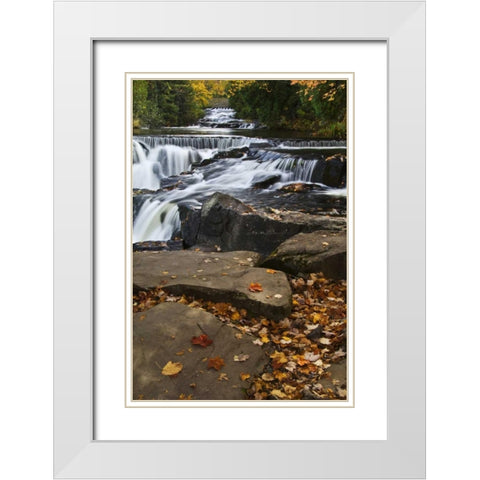 Michigan Bond Falls and fall foliage White Modern Wood Framed Art Print with Double Matting by Rotenberg, Nancy