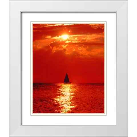 Michigan, Mackinaw, Lake Huron Sailboat at dawn White Modern Wood Framed Art Print with Double Matting by Kelley, David