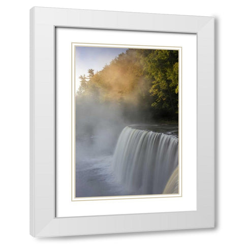 Michigan Autumn sunrise on Tahquamenon Falls White Modern Wood Framed Art Print with Double Matting by Grall, Don