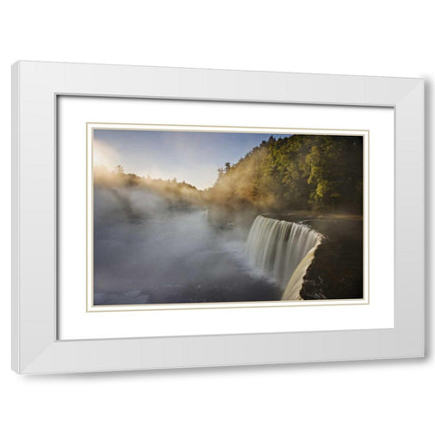 Michigan Autumn sunrise on Tahquamenon Falls White Modern Wood Framed Art Print with Double Matting by Grall, Don