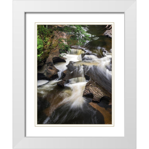 Michigan-Upper Peninsula The Wild and Scenic Presque Isle River creates these Potholes White Modern Wood Framed Art Print with Double Matting by Eggers, Julie