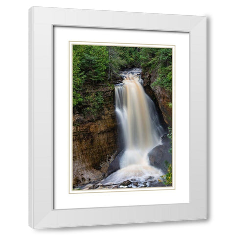 Miners Falls in fall-Pictured Rocks National Lakeshore-Alger County-Michigan White Modern Wood Framed Art Print with Double Matting by Day, Richard and Susan