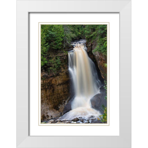 Miners Falls in fall-Pictured Rocks National Lakeshore-Alger County-Michigan White Modern Wood Framed Art Print with Double Matting by Day, Richard and Susan