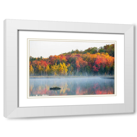 Council Lake in fall color-Alger County-Michigan White Modern Wood Framed Art Print with Double Matting by Day, Richard and Susan