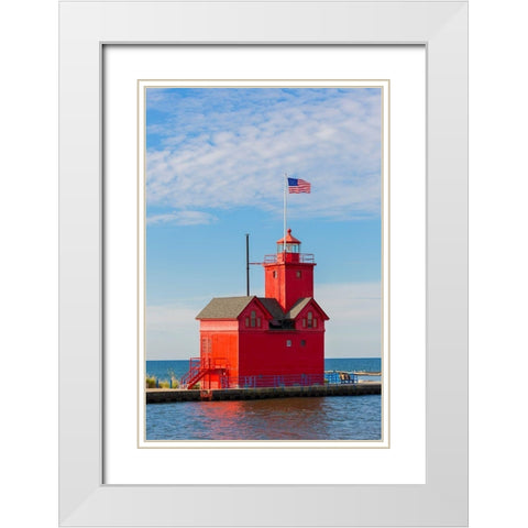 Holland Lighthouse (Big Red) on Lake Michigan-Holland-Michigan White Modern Wood Framed Art Print with Double Matting by Day, Richard and Susan