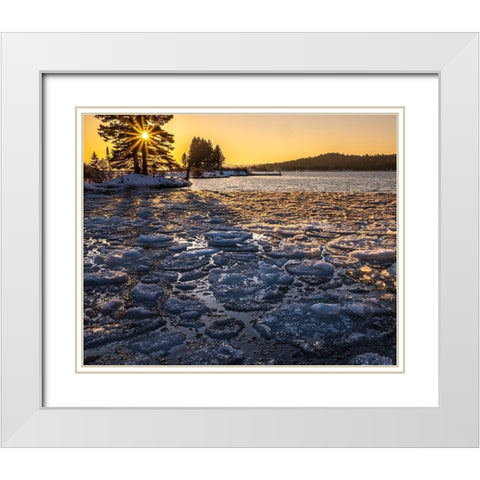 Minnesota-Lake Superior Lake ice at sunset  White Modern Wood Framed Art Print with Double Matting by Jaynes Gallery