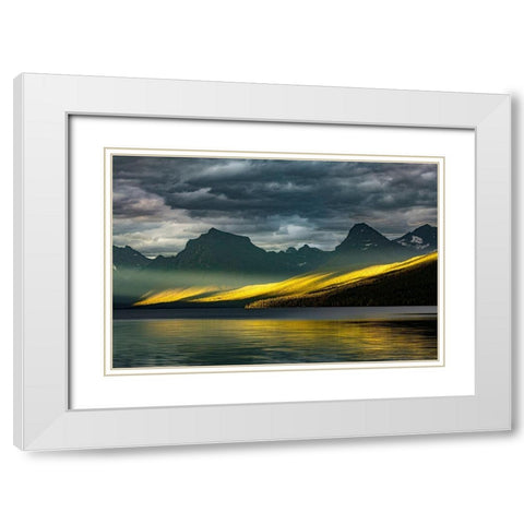 Lake McDonald at sunset in summer-Glacier National Park-Montana White Modern Wood Framed Art Print with Double Matting by Jones, Adam