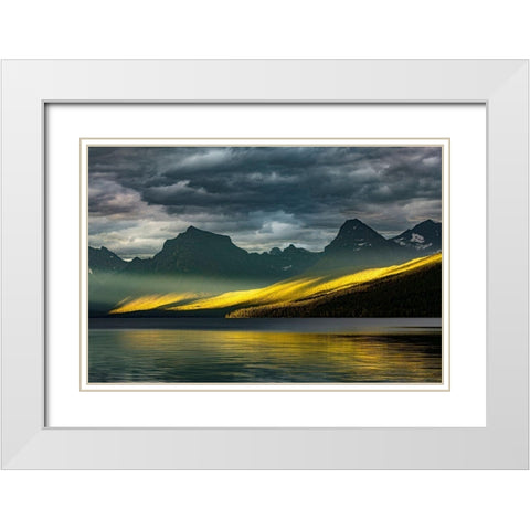 Lake McDonald at sunset in summer-Glacier National Park-Montana White Modern Wood Framed Art Print with Double Matting by Jones, Adam