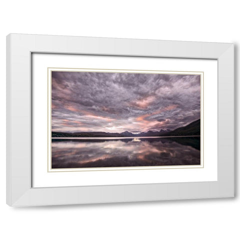 Lake McDonald at sunset in summer-Glacier National Park-Montana White Modern Wood Framed Art Print with Double Matting by Jones, Adam