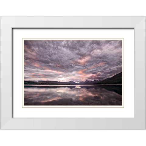 Lake McDonald at sunset in summer-Glacier National Park-Montana White Modern Wood Framed Art Print with Double Matting by Jones, Adam