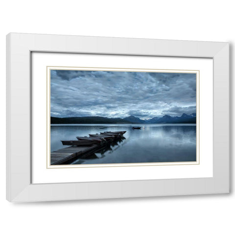 Dock and Lake McDonald-Glacier National Park-Montana White Modern Wood Framed Art Print with Double Matting by Jones, Adam