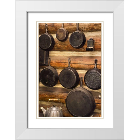 MT, Lewis and Clark NF Skillets in the kitchen White Modern Wood Framed Art Print with Double Matting by Paulson, Don
