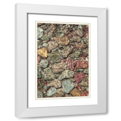 MT, Glacier NP Stones line shore on St Mary Lake White Modern Wood Framed Art Print with Double Matting by Grall, Don