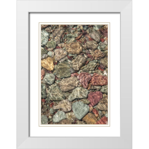 MT, Glacier NP Stones line shore on St Mary Lake White Modern Wood Framed Art Print with Double Matting by Grall, Don
