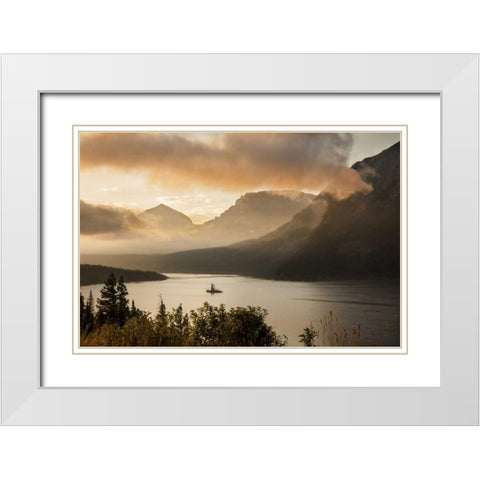 MT, Glacier NP Sunrise over St Mary Lake White Modern Wood Framed Art Print with Double Matting by Grall, Don