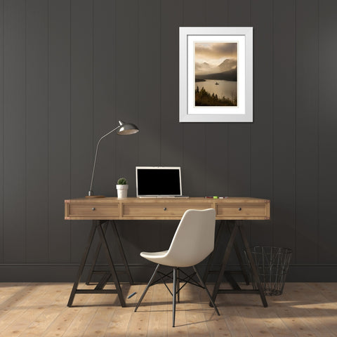 MT, Glacier NP Sunrise over St Mary Lake White Modern Wood Framed Art Print with Double Matting by Grall, Don