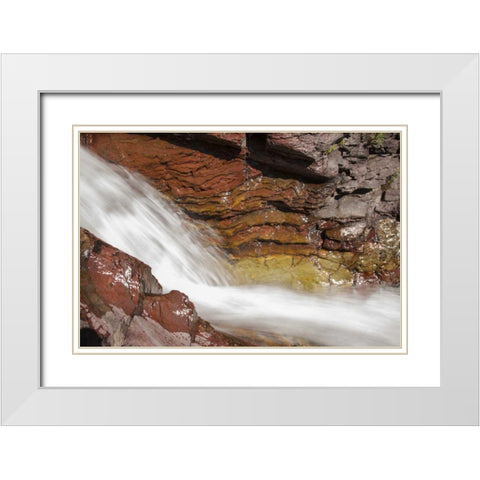 Montana, Glacier NP Ptarmigan Falls White Modern Wood Framed Art Print with Double Matting by Grall, Don
