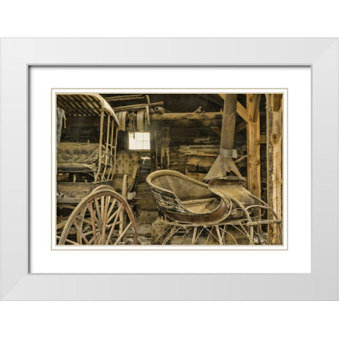 Montana, Virginia City Antique sleigh and buggy White Modern Wood Framed Art Print with Double Matting by Paulson, Don