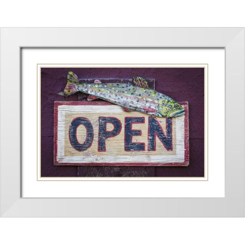 Montana, Virginia City Open sign on store front White Modern Wood Framed Art Print with Double Matting by Paulson, Don