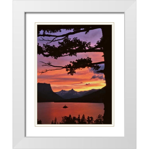 MT, Glacier NP St Mary Lake and Wild Goose Isl White Modern Wood Framed Art Print with Double Matting by Terrill, Steve