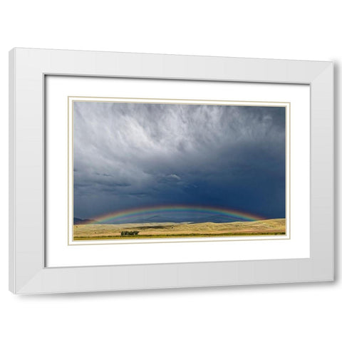 Montana Rainbow over stormy landscape White Modern Wood Framed Art Print with Double Matting by Jaynes Gallery